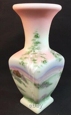 Fenton Art Glass Lotus Mist Burmese Log Cabin Vase Signed George Fenton LIMITED