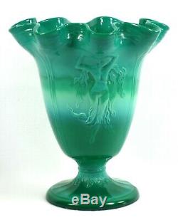 Fenton Art Glass Mongolian Green Dancing Ladies Large Vase Ca 1934