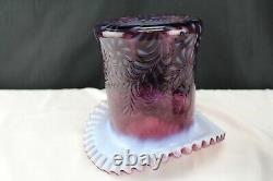 Fenton Art Glass Plum Opalescent Daisy and Fern Top Hat Vase Rosso