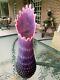Fenton Art Glass Plum Purple Cranberry Opalescent Hobnail 15 1/8 Swung Vase