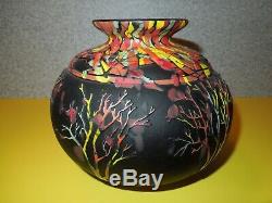 Fenton Art Glass Trees on Mosaic Black Vase #9/75 by Kelsey Murphy and Bomkamp