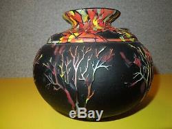 Fenton Art Glass Trees on Mosaic Black Vase #9/75 by Kelsey Murphy and Bomkamp