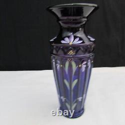 Fenton Royal Purple Floral Hand Painted Panel Vase Special Order 2001 C382