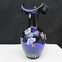 Fenton Royal Purple Wild Orchids Hand Painted Vase LE Special Order 2003 W2187