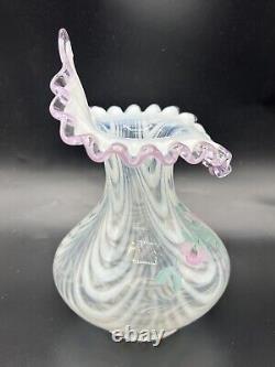 Fenton Signed Glass Lilac Crest Jack In The Pulpit Opalescent Hand Painted Vase
