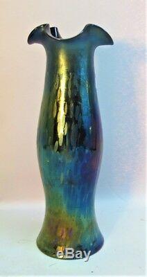 Fine 11 Antique KRALIK BOHEMIAN Iridized Art Glass Vase with Oil Spots c. 1920