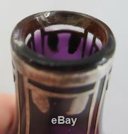 Fine ART NOUVEAU Silver Overlay Miniature Glass Vase c. 1900 Clear to Purple