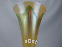 Fine L C Tiffany Studios Favrile Pulled Feather Art Glass & Bronze 14 3/4 Vase
