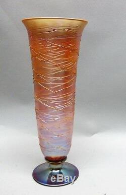 Fine Signed 12 DURAND ART DECO Glass Vase with Threading c. 1915 antique