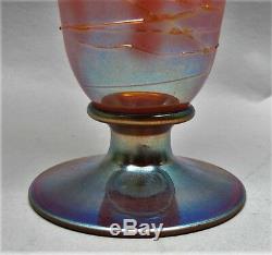 Fine Signed 12 DURAND ART DECO Glass Vase with Threading c. 1915 antique