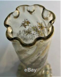 Fine Signed Early EMILE GALLE Etched & Enameled Art Glass Vase c. 1885 Nouveau