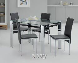 Fitz Glass Modern Dining Table and 4 Chairs in Black 120cm Kitchen Living Room