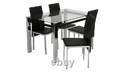 Fitz Glass Modern Dining Table and 4 Chairs in Black 120cm Kitchen Living Room