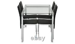 Fitz Glass Modern Dining Table and 4 Chairs in Black 120cm Kitchen Living Room