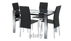 Fitz Glass Modern Dining Table and 4 Chairs in Black 120cm Kitchen Living Room