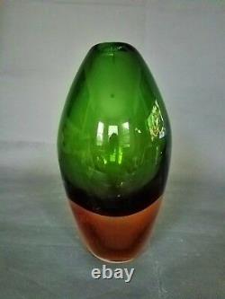 Flavio Poli Seguso Murano Sommerso Green/Amber Color Italian Art Glass Circa1950