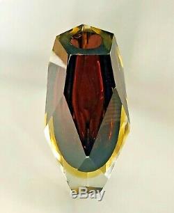 Flavio Poli Seguso Vetri d'Arte Murano Italy MCM Sommerso Faceted Art Glass Vase