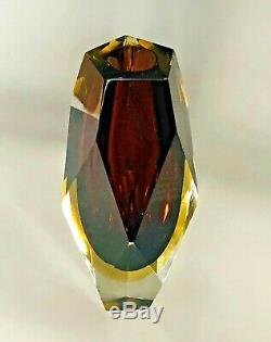 Flavio Poli Seguso Vetri d'Arte Murano Italy MCM Sommerso Faceted Art Glass Vase