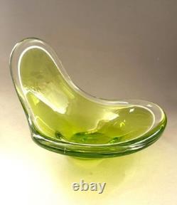 Flygsfors Large Organic Freeform Green Bowl Coquille 1952 SIGNED by Paul Kedelv