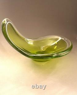 Flygsfors Large Organic Freeform Green Bowl Coquille 1952 SIGNED by Paul Kedelv
