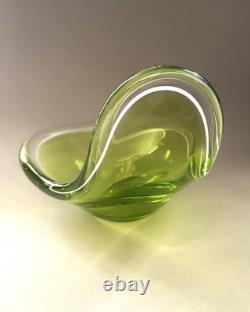 Flygsfors Large Organic Freeform Green Bowl Coquille 1952 SIGNED by Paul Kedelv