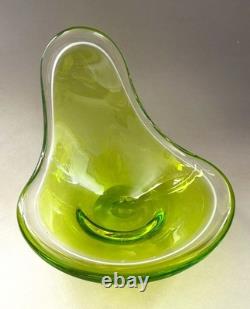 Flygsfors Large Organic Freeform Green Bowl Coquille 1952 SIGNED by Paul Kedelv