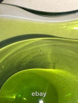 Flygsfors Large Organic Freeform Green Bowl Coquille 1952 SIGNED by Paul Kedelv