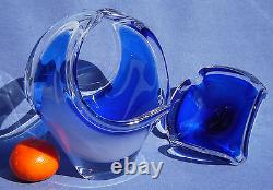 Flygsfors Vintage Art Glass Large Blue Basket Vase by Paul Kedelv Signed
