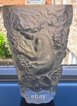 Frantisek Halama Pressed Glass Bacchus Vase. FH1701 Art Deco. Huge. Rare Find
