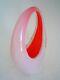 Fratelli Toso Murano Opalino Opalescent Red Orange Art Glass Handled Basket Vase