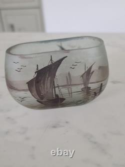 French 1920 Frosted Art Glass Bowl /vase Signed By Peynaud
