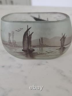 French 1920 Frosted Art Glass Bowl /vase Signed By Peynaud