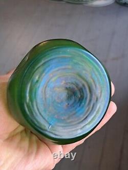 French Green Bohemian Loetz-like Green Glass Vase with silver mark