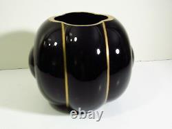 GEORGE SAKIER DESIGN FOR FOSTORIA GLASS #2404 ART DECO VASE EBONY BLACK WithGOLD