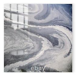 GLASS KITCHEN SPLASHBACK Tile Cooker Panel ANY SIZE Abstract Art Grey Wave WxH