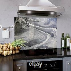 GLASS KITCHEN SPLASHBACK Tile Cooker Panel ANY SIZE Abstract Art Grey Wave WxH