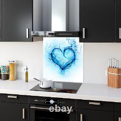 GLASS SPLASHBACK Wall Panel Kitchen Tile ANY SIZE Abstract Heart Ice Flames Art