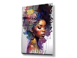 GLASS WALL ART Digital Printed Stunning HD PAINTING AFRICAN AMERICAN GIRL