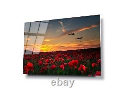 GLASS WALL ART POSTER CANVAS Digital Printed HD POPPIES WILDFLOWERS WATERCOLOUR