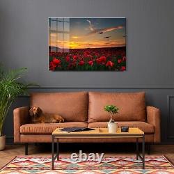 GLASS WALL ART POSTER CANVAS Digital Printed HD POPPIES WILDFLOWERS WATERCOLOUR