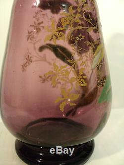 GORGEOUS MONT JOYE FRENCH ART GLASS VASE with HEAVY ENAMELED DECORATION, c. 1900