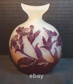 Galle Cameo Art Glass Cabinet Vase with Flowers