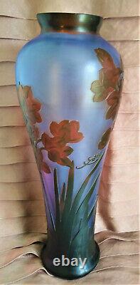 Galle Signed Vase Art Nouveau Inspired Blue Glass Acid Etched Embossed Cameo 14