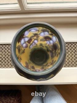 Galle Style Cameo Glass Vase Fruit Pattern Purple Gold Vintage 1960s