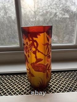 Galle Style Cameo Vase Yellow Gold Vintage Floral Pattern