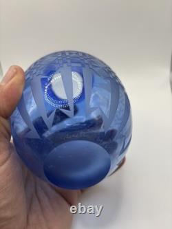 Gary Genetti Signed Cobalt Blue Etched Art Glass Vase Geometric Studio Glass 5