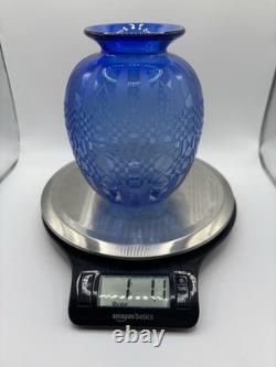 Gary Genetti Signed Cobalt Blue Etched Art Glass Vase Geometric Studio Glass 5
