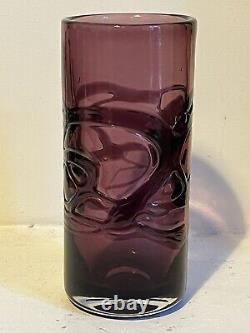 Geoffrey Baxter Whitefriars Strapped Cylinder Vase 1972 Ref 9801 Amethyst