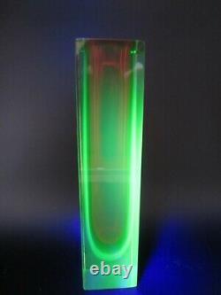 Geometric Murano block vase faceted red blue & glowing green sommerso art glass