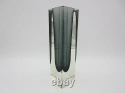 Geometric space age bluey grey Murano sommerso symmetric art glass block vase